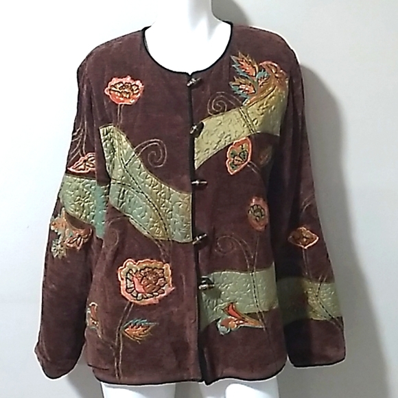 Indigo Moon Jackets & Blazers - Indigo Moon Embroidered Floral/Leaf Jacket.